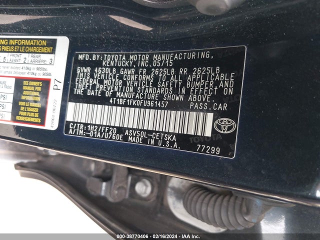 Toyota CAMRY SE 2015 4T1BF1FK0FU961457 Image 9