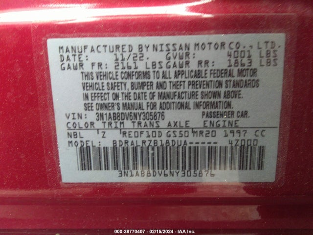Nissan Sentra Sr Xtronic Cvt 2022 3N1AB8DV6NY305876 Image 9