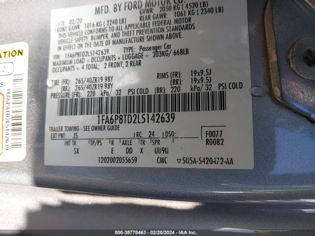 Ford Mustang Ecoboost Premium Fastback 2020 1FA6P8TD2L5142639 Image 9