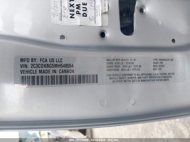 2C3CDXBG5MH548554 Dodge Charger Sxt Rwd