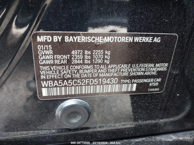 BMW 528I 2015 WBA5A5C52FD519430 Image 9