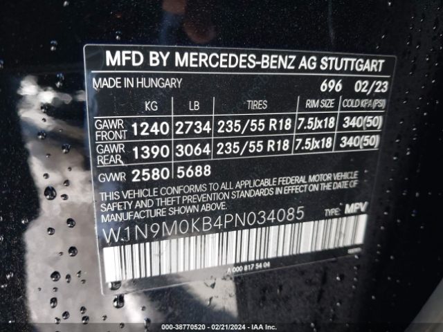 W1N9M0KB4PN034085 Mercedes-Benz Eqb 300 Suv 4matic