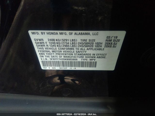 5FNYF7H20KB003808 Honda Passport Sport