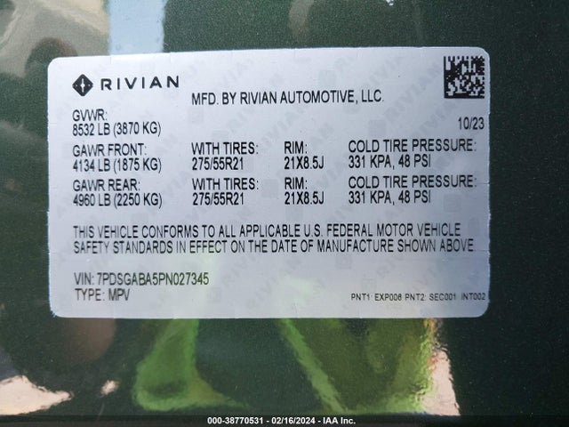 Rivian R1s Adventure 2023 7PDSGABA5PN027345 Image 9