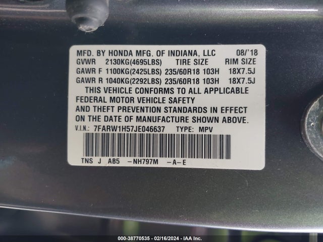 Honda CR-V EX 2018 7FARW1H57JE046637 Image 9