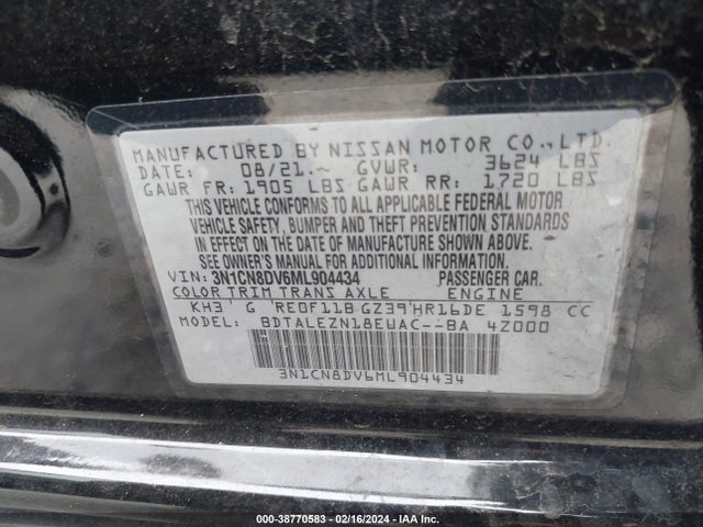 Nissan Versa S Xtronic Cvt 2021 3N1CN8DV6ML904434 Image 9