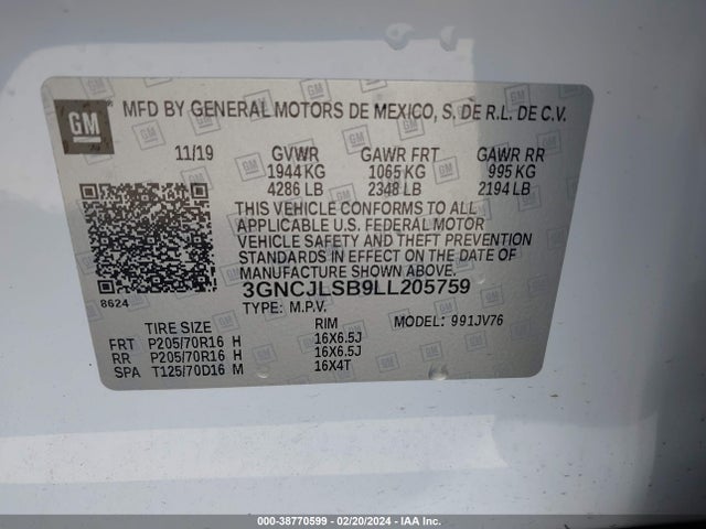 Chevrolet Trax Fwd Lt 2020 3GNCJLSB9LL205759 Image 9