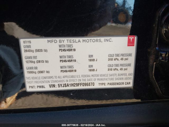 5YJSA1H29FF096870 Tesla Model S 70d/85d/p85d