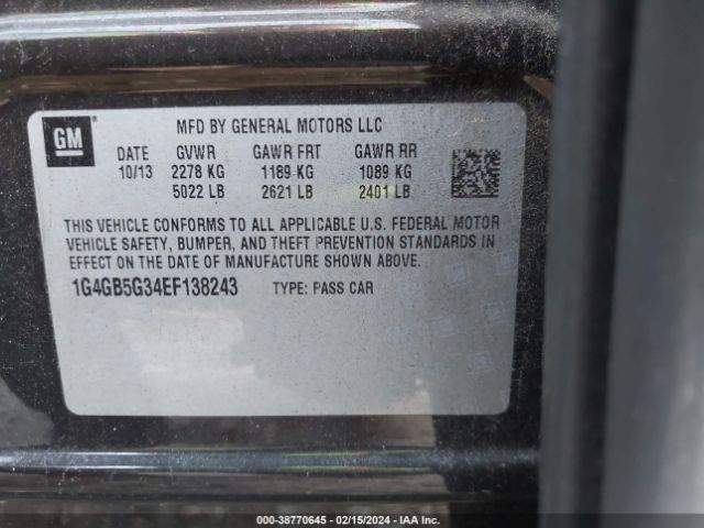 1G4GB5G34EF138243 Buick Lacrosse Leather Group