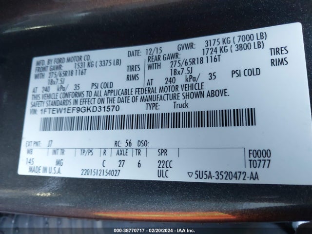 Ford F-150 Xlt 2016 1FTEW1EF9GKD31570 Image 9