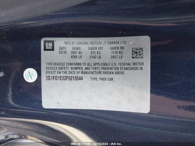 Chevrolet Camaro 1lt 2015 2G1FD1E32F9213644 Image 9