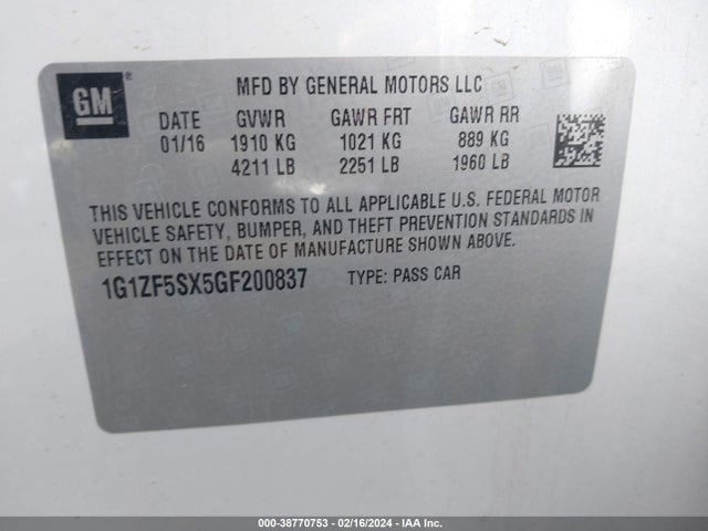 Chevrolet MALIBU 2LT 2016 1G1ZF5SX5GF200837 Image 9