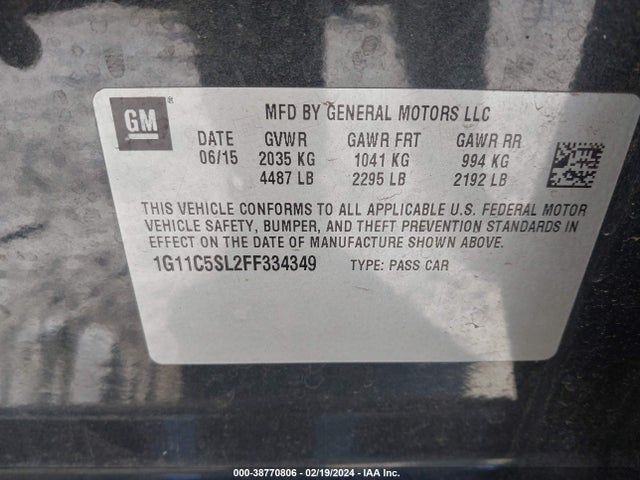 Chevrolet MALIBU 1LT 2015 1G11C5SL2FF334349 Image 9