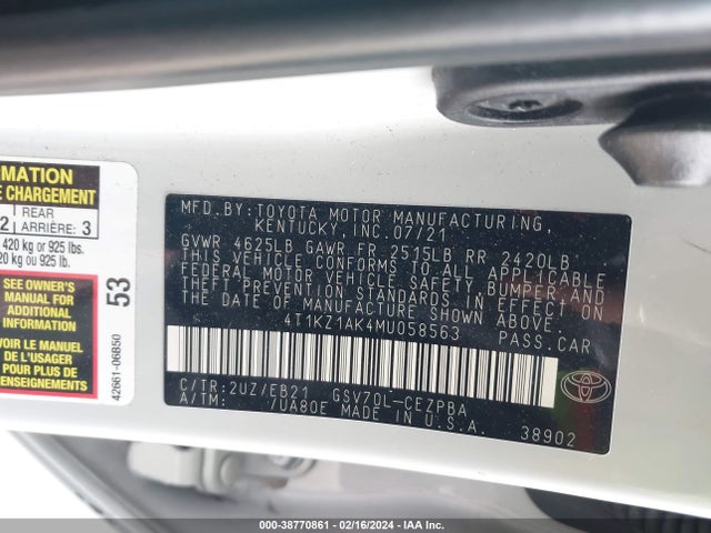 Toyota CAMRY TRD 2021 4T1KZ1AK4MU058563 Image 9