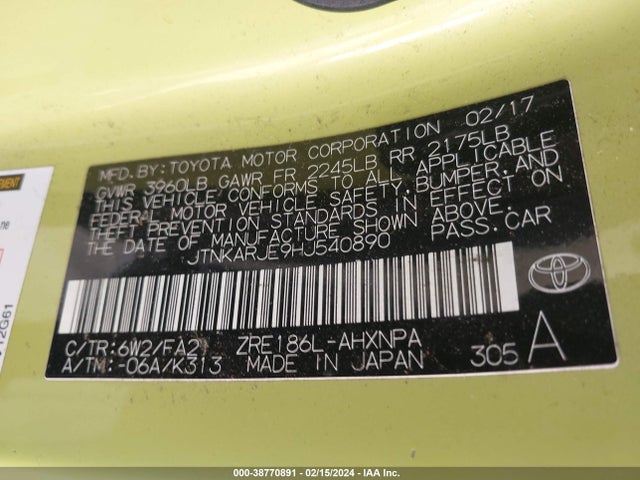 Toyota COROLLA IM 2017 JTNKARJE9HJ540890 Image 9