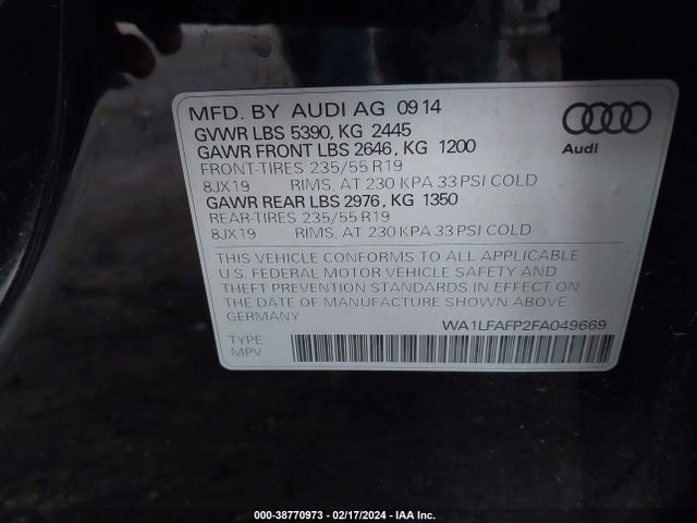 Audi Q5 2.0t Premium 2015 WA1LFAFP2FA049669 Image 9