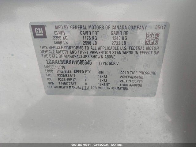 Chevrolet EQUINOX LS 2017 2GNALBEKXH1605345 Image 9