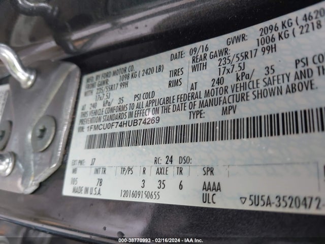 Ford ESCAPE S 2017 1FMCU0F74HUB74269 Image 9