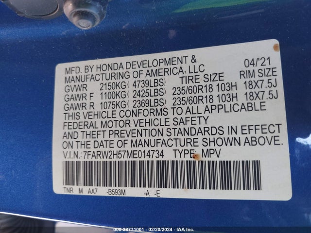 Honda Cr-v Awd Ex 2021 7FARW2H57ME014734 Image 9
