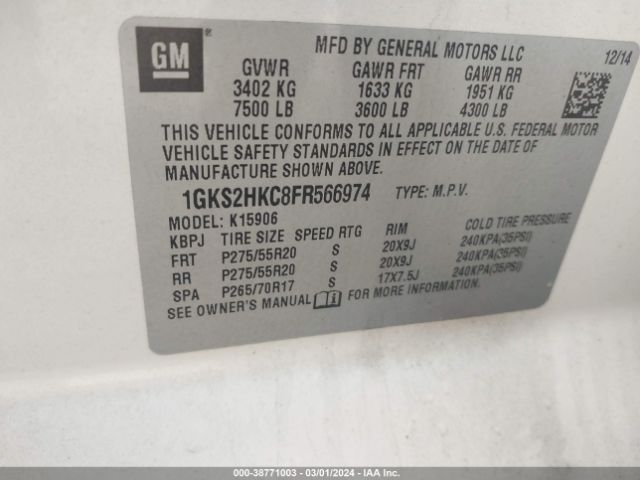 1GKS2HKC8FR566974 GMC Yukon Xl 1500 Slt