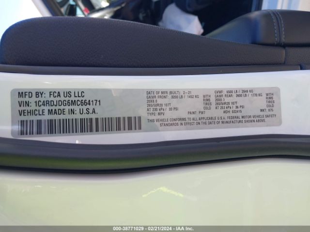 1C4RDJDG6MC664171 Dodge Durango Gt Plus Awd