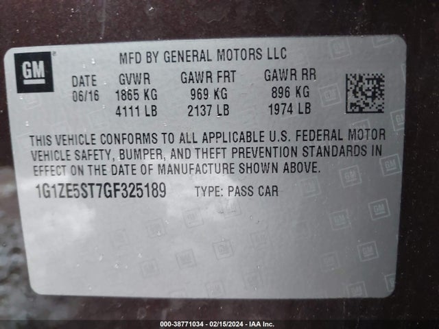 2016 CHEVROLET MALIBU 1LT VIN: 1G1ZE5ST7GF325189