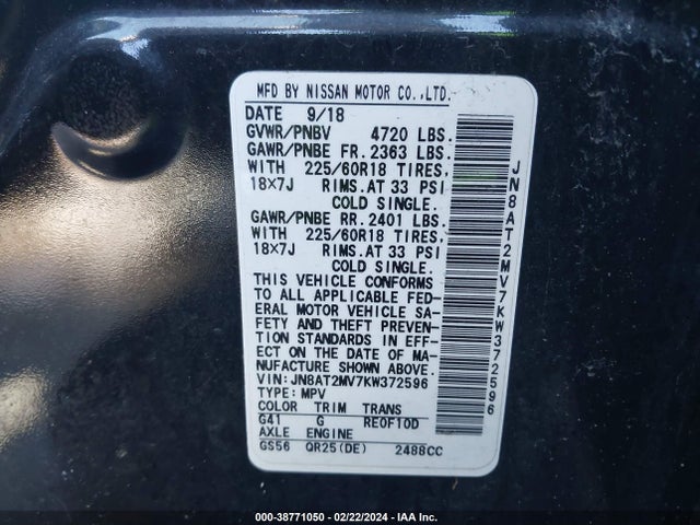 Nissan ROGUE SV 2019 JN8AT2MV7KW372596 Image 9