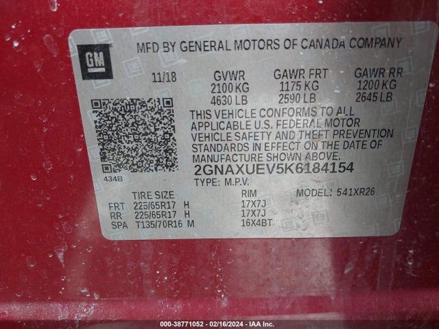 Chevrolet EQUINOX LT 2019 2GNAXUEV5K6184154 Image 9