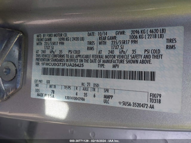 Ford ESCAPE SE 2015 1FMCU0G73FUA28425 Image 9