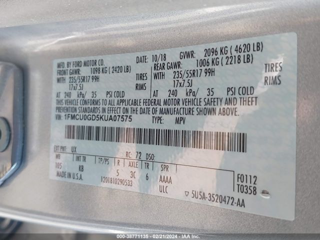 2019 FORD ESCAPE 1FMCU0GD5KUA07575 Photo 8
