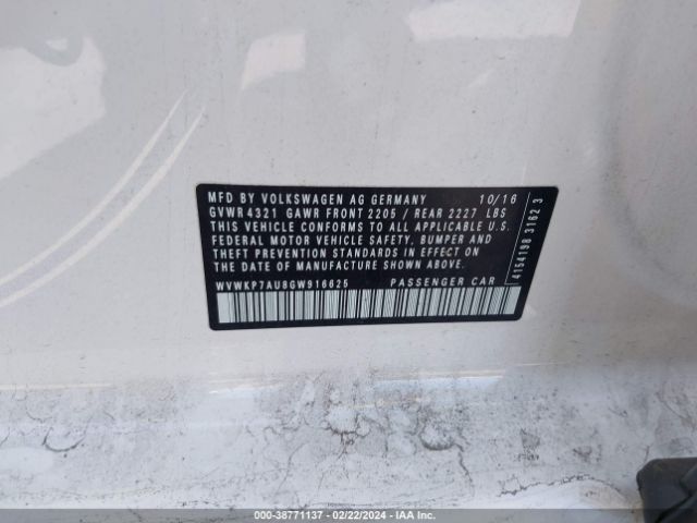 WVWKP7AU8GW916625 Volkswagen E-golf Se