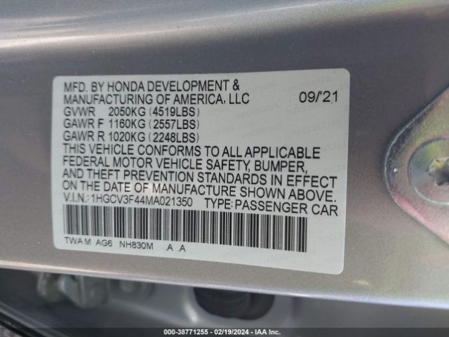 1HGCV3F44MA021350 Honda Accord Hybrid Ex