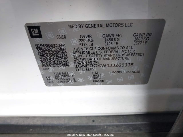 Chevrolet Traverse 1lt 2018 1GNERGKW4JJ265335 Image 9