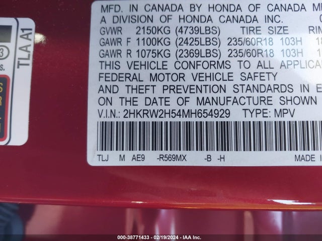Honda Cr-v Awd Ex 2021 2HKRW2H54MH654929 Image 9
