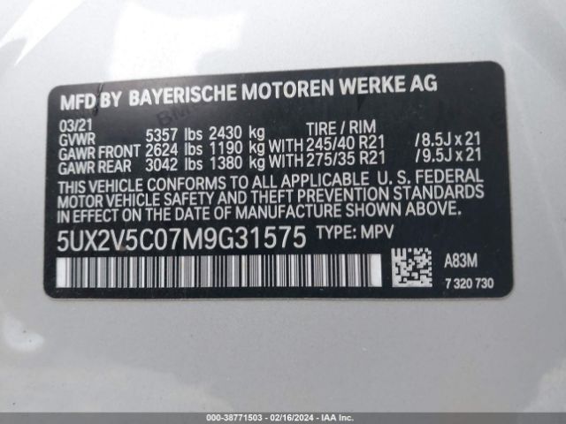 5UX2V5C07M9G31575 BMW X4 M40i