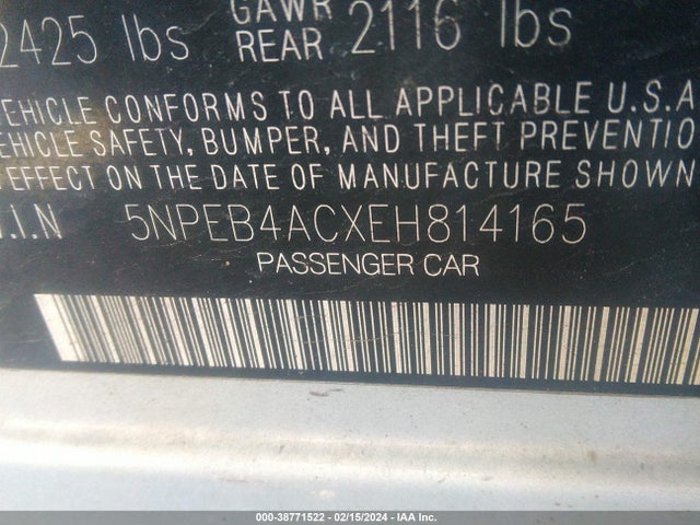 Hyundai SONATA GLS 2014 5NPEB4ACXEH814165 Image 9
