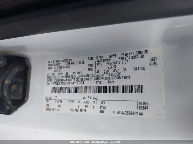 Ford F-150 Xl 2019 1FTEX1CB8KKF17008 Image 9