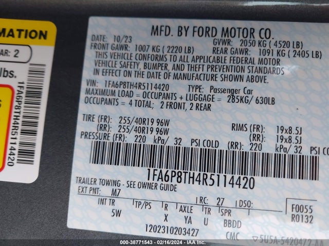 Ford Mustang Ecoboost Premium Fastback 2024 1FA6P8TH4R5114420 Image 9