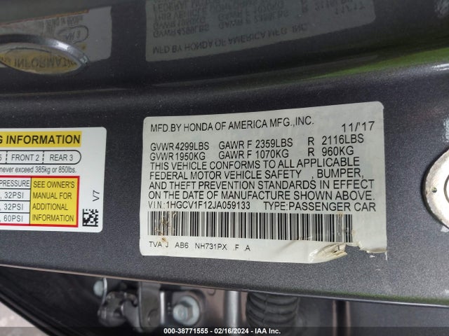 Honda ACCORD LX 2018 1HGCV1F12JA059133 Image 9