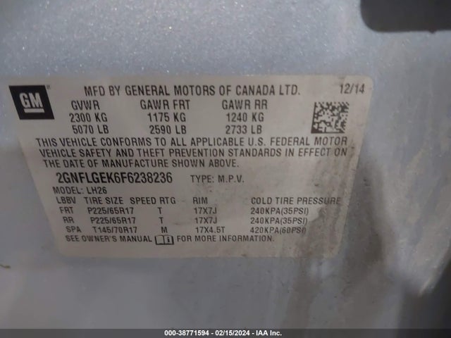 Chevrolet Equinox 2lt 2015 2GNFLGEK6F6238236 Image 9