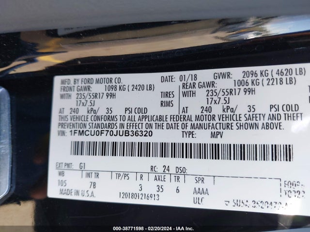 Ford ESCAPE S 2018 1FMCU0F70JUB36320 Image 9
