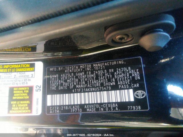 4T1F31AK8NU575479 Toyota Camry Xle Hybrid