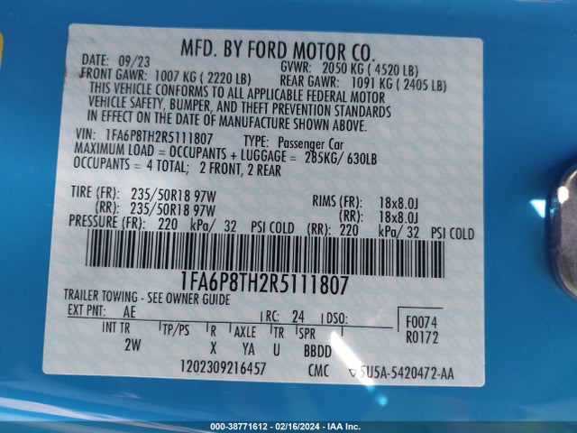 Ford Mustang Ecoboost Fastback 2024 1FA6P8TH2R5111807 Image 9