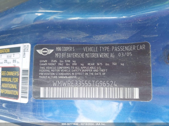2005 MINI COOPER S WMWRE33555TG96524 Photo 8