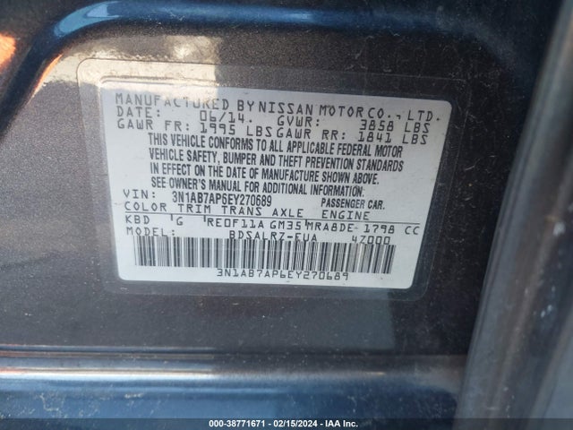 Nissan SENTRA SR 2014 3N1AB7AP6EY270689 Image 9