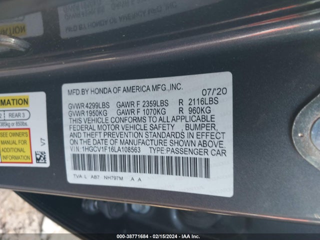 Honda ACCORD LX 2020 1HGCV1F16LA108563 Image 9