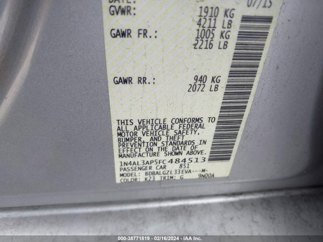 Nissan Altima 2.5 S 2015 1N4AL3AP5FC484513 Image 9