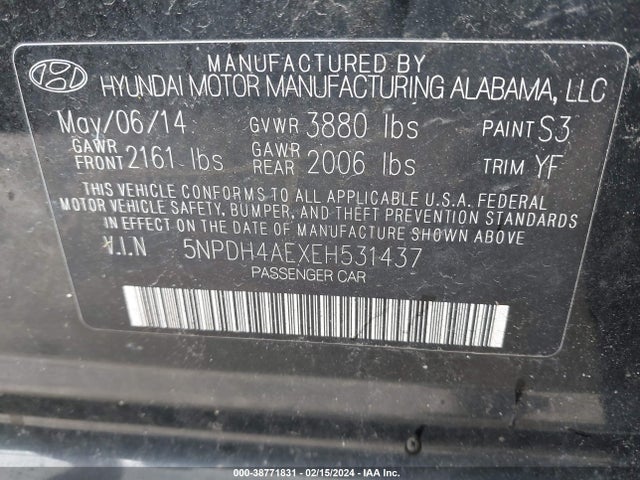 Hyundai ELANTRA SE 2014 5NPDH4AEXEH531437 Image 9