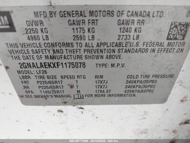 Chevrolet EQUINOX LS 2015 2GNALAEKXF1175078 Image 9