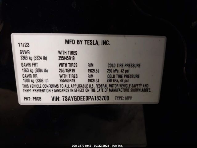 7SAYGDEE0PA183700 Tesla Model Y Awd/long Range Dual Motor All-wheel Drive